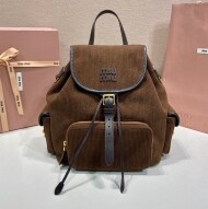 미우미우 코듀로이 백팩 커피 5BZ042