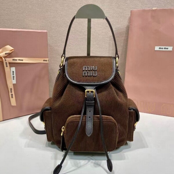 블링크,미우미우 골덴 원단 백팩 커피 5BZ043