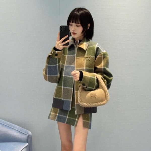 블링크,미우미우 체크 블루종 자켓 멀티컬러 ML1398  H