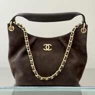 샤넬 26C 크루즈 스웨이드 호보백 라지 체인 탑핸들 퀼팅 브라운 골드 메탈 AS5970