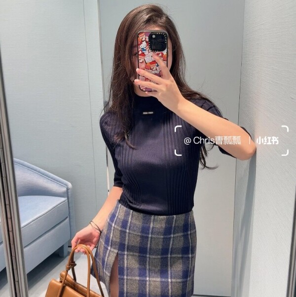 블링크,미우미우니트 골지 니트 울 스웨터 네이비 MML02L  H