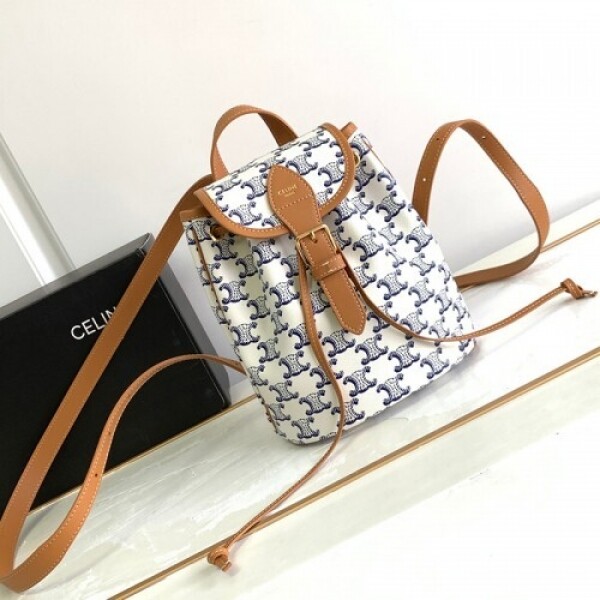 블링크,셀린느 트리오페 미니 폴코 백팩 화이트 블루 앤 브라운 2칼라 197662BZJ