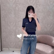 디올 반소매 반팔 니트 스웨터 네이비 블루 624S06A2009  H