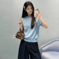 디올 네크라인 보우 반소매 니트 스웨터 624S23A6014  H