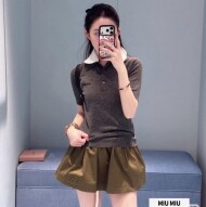 미우미우 캐시미어 폴로 자수 포플린 칼라 슬레이트  MML03Z  H