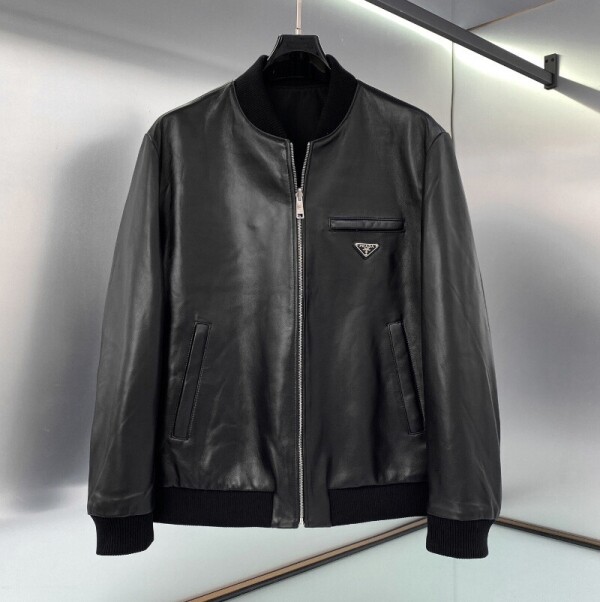블링크,프라다 가죽 자켓 블랙 리버시블 나파 레더 나일론 봄버  UPW280038