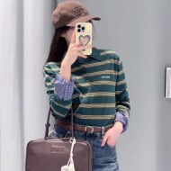 미우미우 스트라이프 캐시미어 실크 폴로 니트 스웨터 MMLA78 D