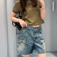 미우미우 워싱 패치 포켓 데님 쇼츠 GWP600  D