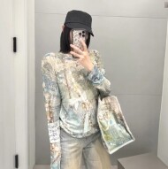 아크네 스튜디오 롱 슬리브 프린트 티셔츠 블루 멀티 CL0389-ALD  H