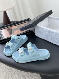 샤넬 CC 버튼 가죽 벨크로 샌들 슬리퍼 7컬러