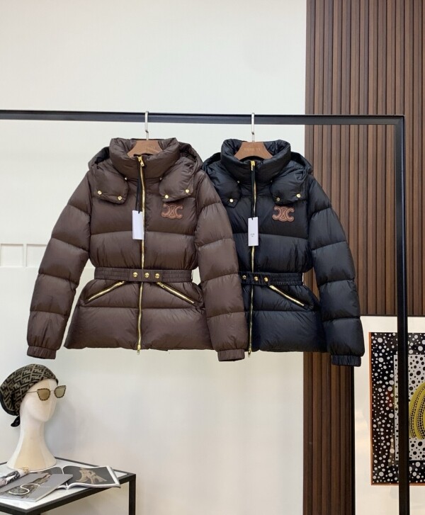 위핑,셀리느 후드 쇼트 화이트 구스 다운 패딩
