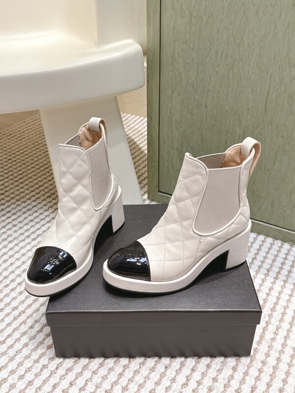 위핑,샤넬 더블 C 디자인 핸드메이드 통굽 플랫폼 부츠