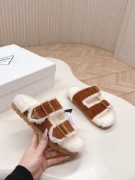 프라다 스웨이드 및 시어링 슬라이드 1XX775_JFT_F0324