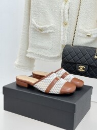 샤넬 클래식 더블 C 메쉬 가죽 통굽 슬리퍼 3컬러
