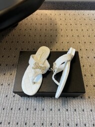 채널26ss 신상 클래식 퀼팅 리본 똑딱이 조리 슬리퍼 2컬러