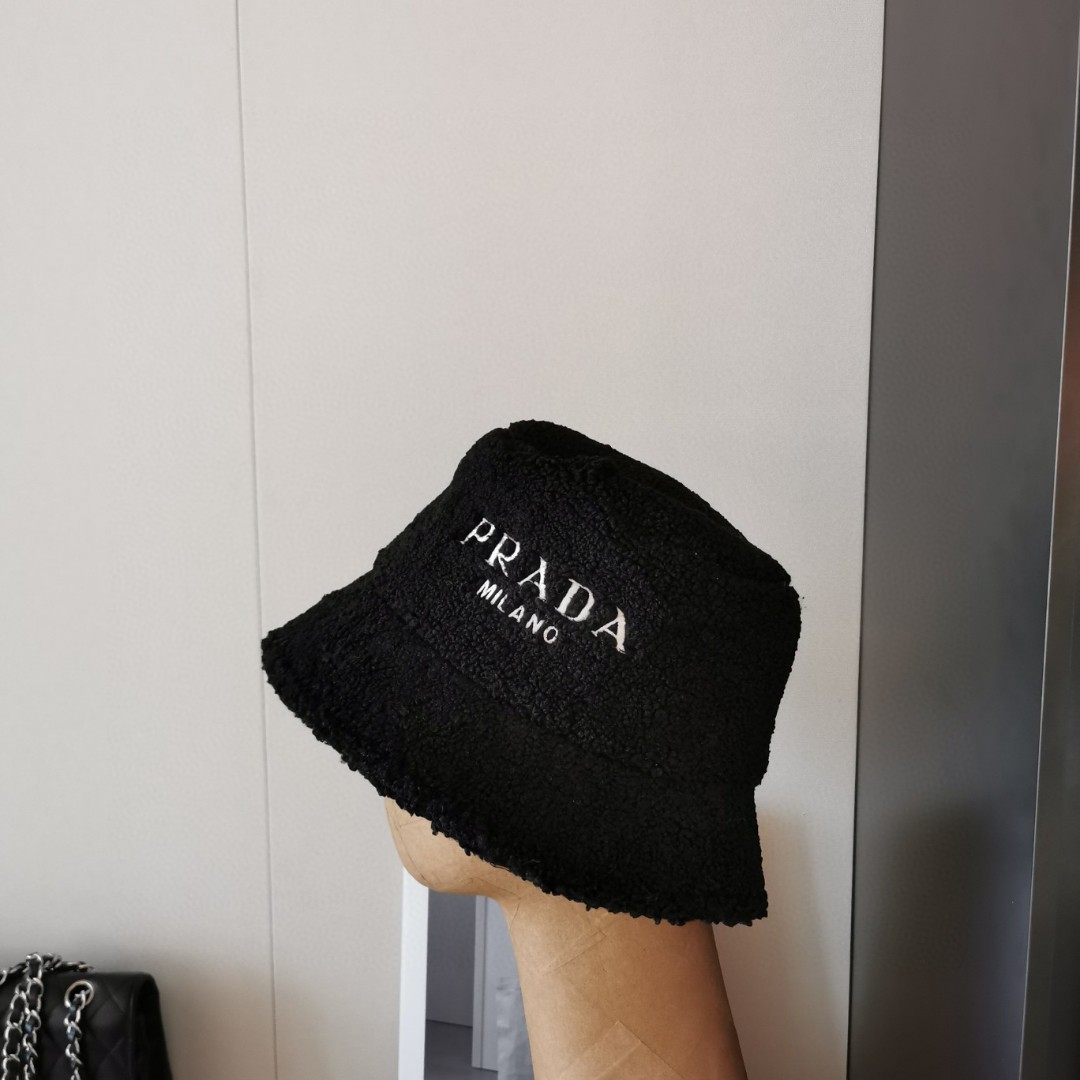 위핑,프라다 prada 패션 올 매치 따뜻한 버킷 모자 블랙 남여 공용