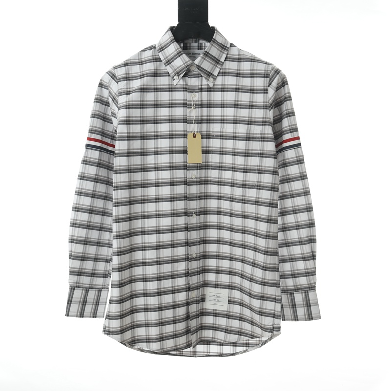 위핑,톰 브라운 Thom Browne TB 20ss 선염 코튼 체크 암밴드 스트라이프 긴소매 셔츠