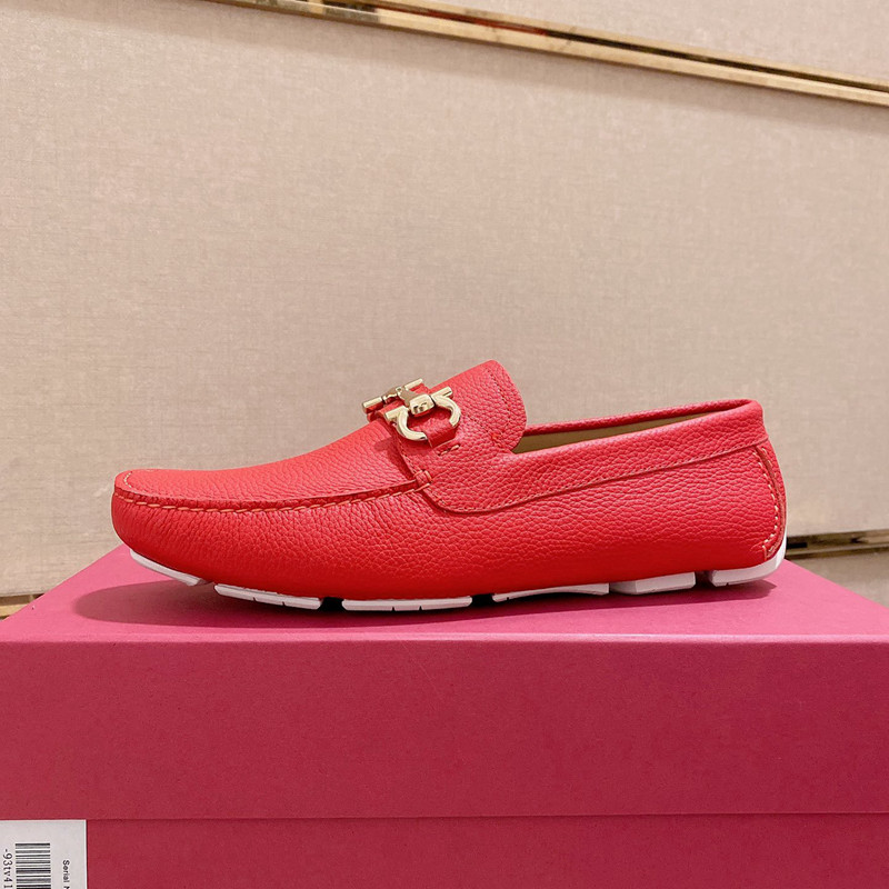 위핑,페라가모 Ferragamo 패션 심플 비니 슈즈 캐주얼 만능 남성용 가죽신 레드