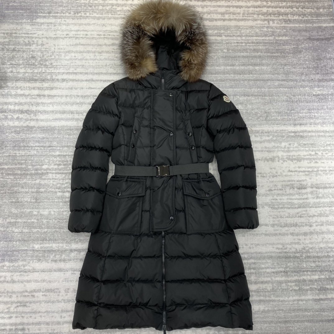 위핑,몽클레르 MONCLER Khloe 여성용 클래식 슬림 모피 칼라 다운 재킷 블랙