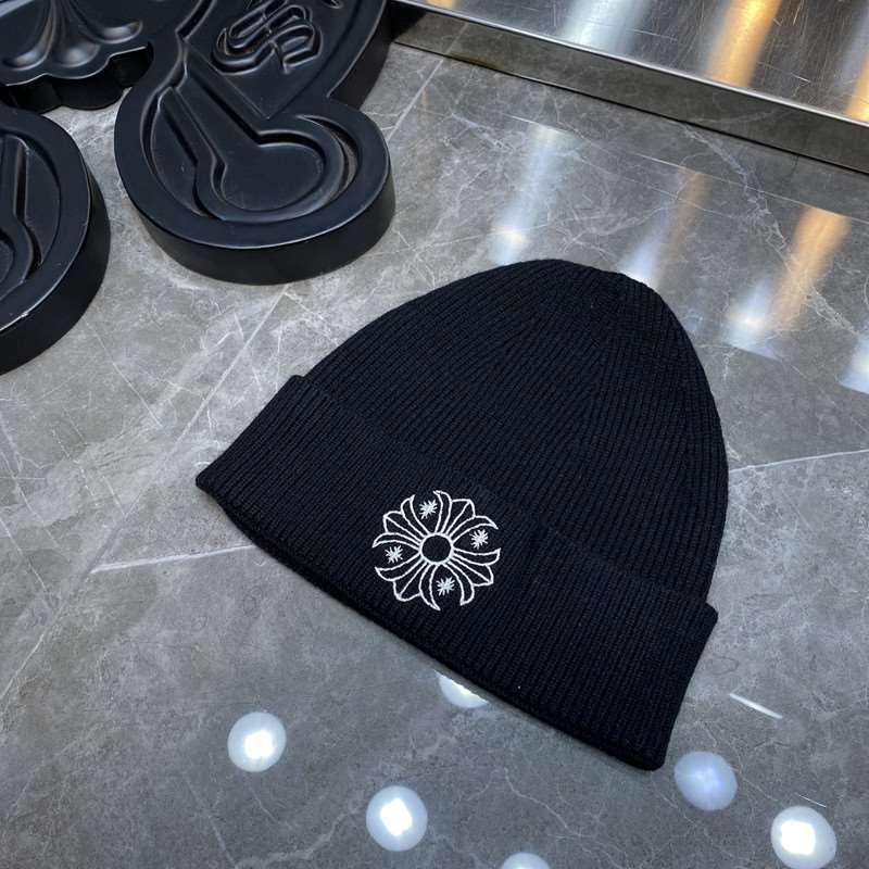 위핑,크롬하츠 Chrome Hearts 패션 수 놓은 뜨개질 콜드 모자 남여 공용 블랙