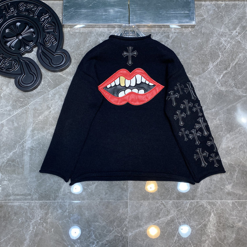 위핑,크롬하츠 Chrome Hearts 매티보이 패션 캐주얼 빨간 입술 스웨터 남여 공용 블랙