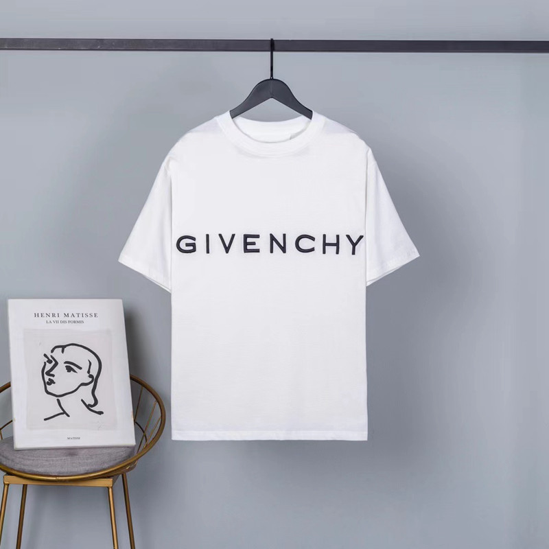 지방시 Givenchy 입체적인 LOGO 자수 라운드넥 화이트 반팔 티셔츠 남여 공용