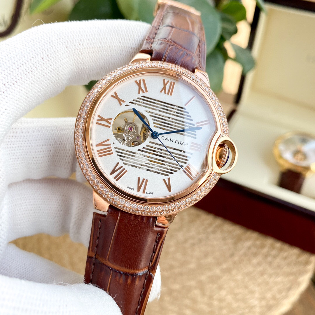 위핑,까르띠에 Cartier 패션 비즈니스 가죽 스트랩 44MM 남성용 자동 기계식 시계