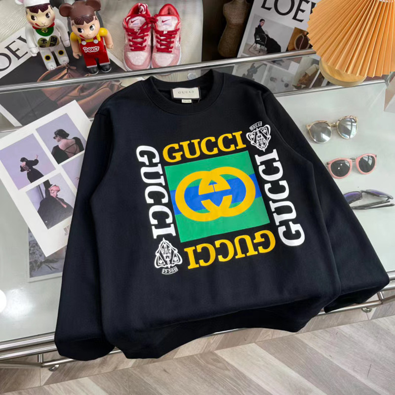 위핑,구찌 Gucci 트럼프패 요소 로고 프린트 블랙 패션 커플 운동복 남여 공용
