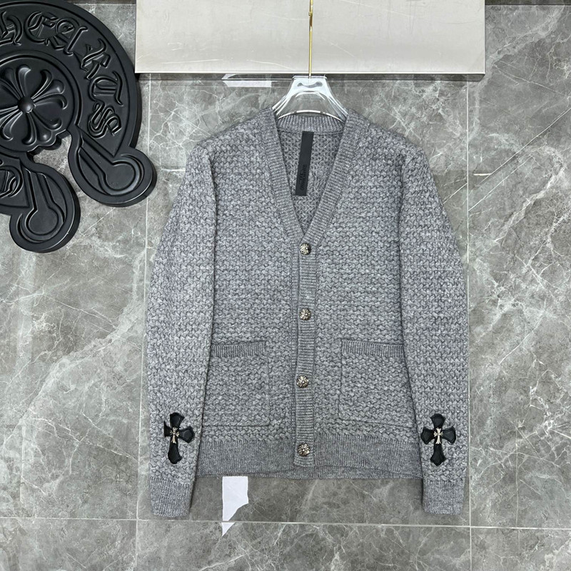 위핑,크롬하츠 Chrome Hearts 22ss 산스크리트 크로스 V넥 가디건 스웨터 재킷 그레이