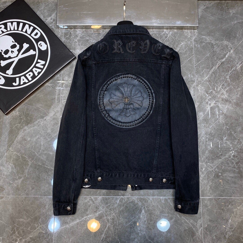 크롬하츠 Chrome Hearts 입체적인 산스크리트 자수 손으로 짠 가죽 로프 디스크 데님 재킷 남여 공용