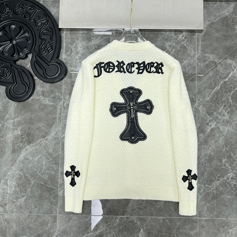 위핑,크롬하츠 Chrome Hearts 22ss 산스크리트 크로스 V넥 가디건 스웨터 재킷 화이트