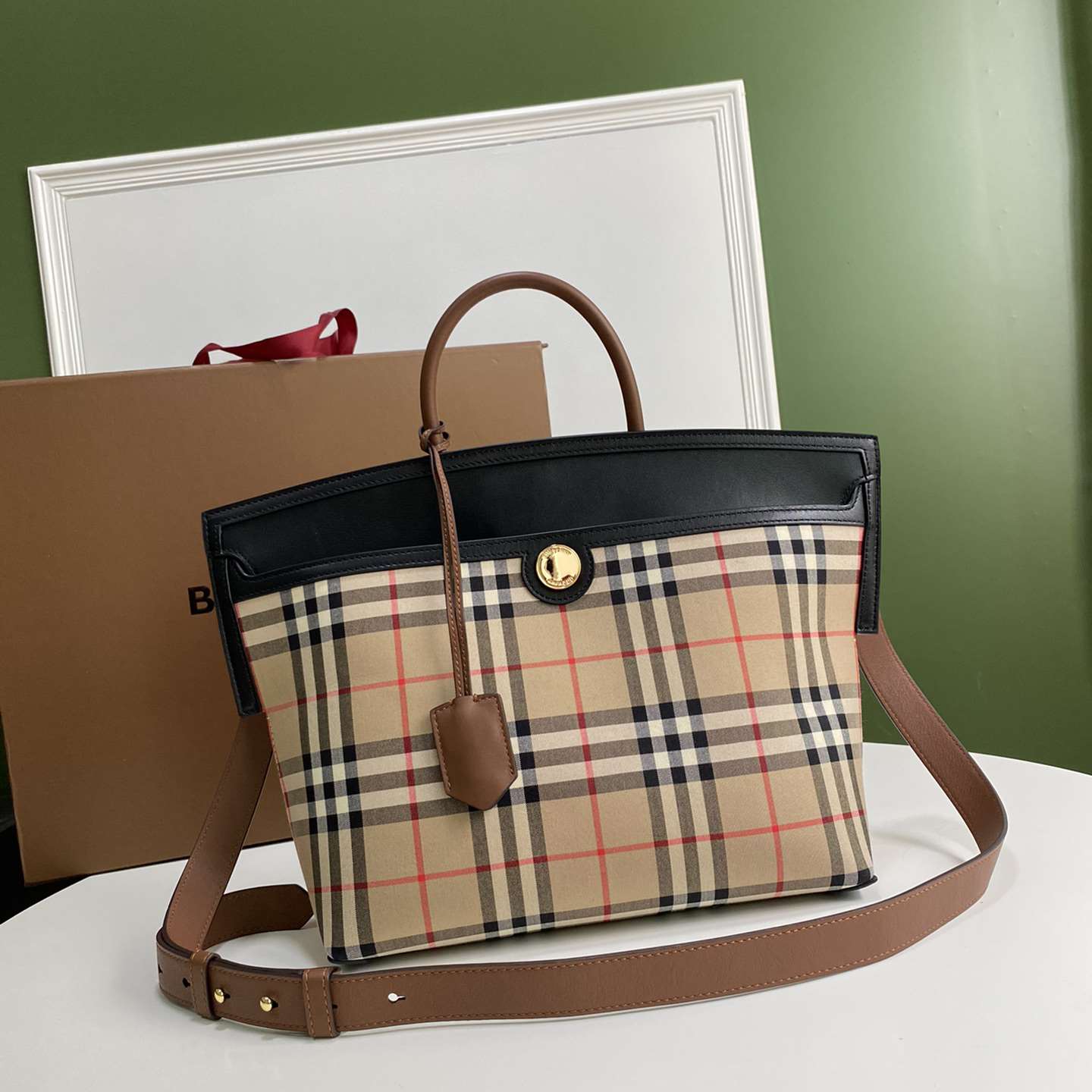 위핑,BURBERRY 버버리 소사이어티 빈티지 체크 탑핸들백 스몰 80231241
