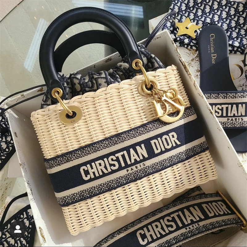 디올 Dior 고리버들 노안 핸드백 숄더 크로스바디 백 24x20x11cm