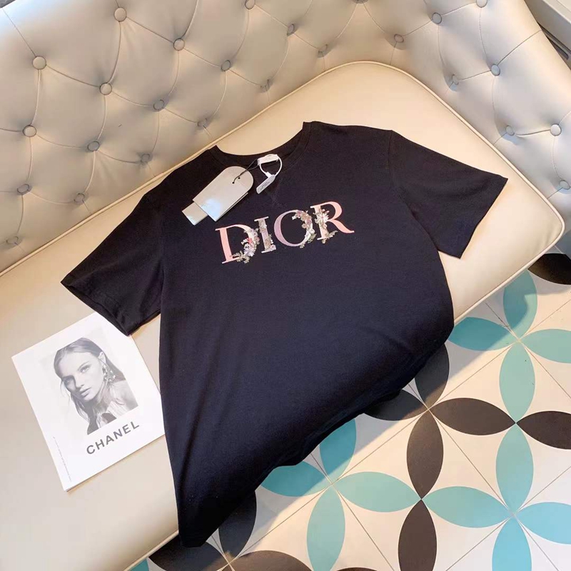 위핑,디올 Dior CD 자수 플로럴 로고 반소매 티셔츠