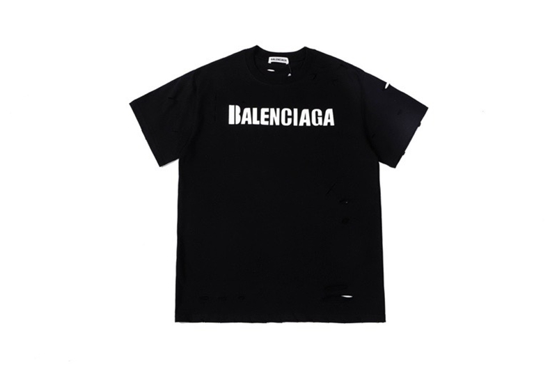 위핑,발렌시아가 Balenciaga 레터 프린트 크랙 홀 반팔 티셔츠 남여공용