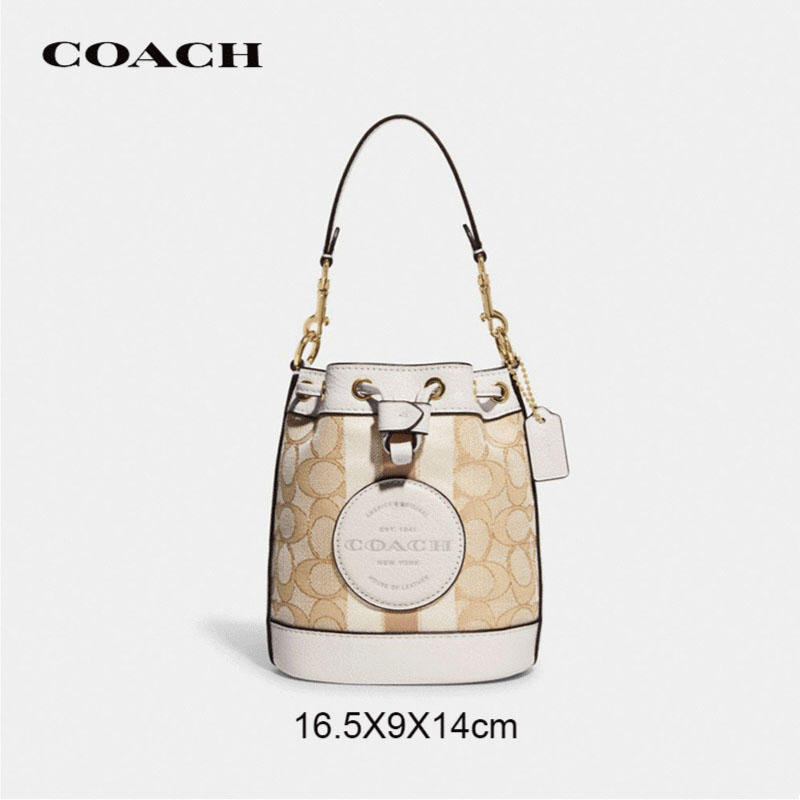 위핑,COACH 코치 여성 시그니처 자카드 스트라이프 패치 미니 뎀시 버킷 백 C8322khaki