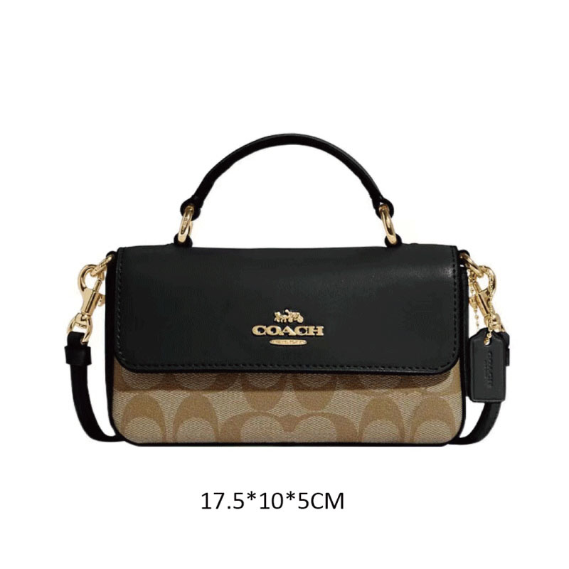 위핑,COACH 코치 미니 조지 탑 핸들 크로스바디 블록드 시그니처 캔버스 여성 미니 크로스백 숄더백 CC340black