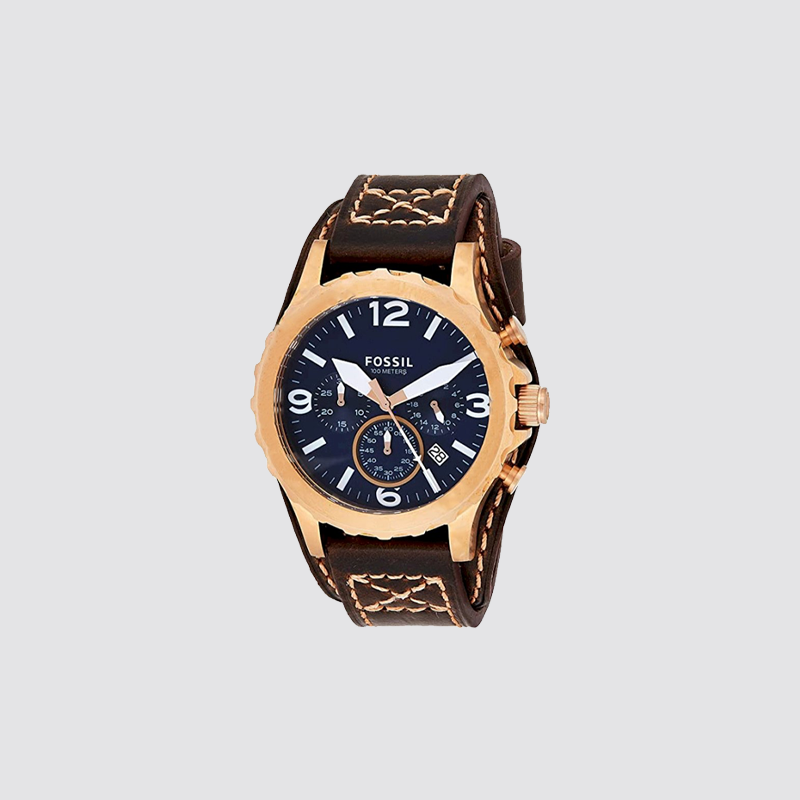 위핑,Fossil JR1505 Men JR1505 Nate Chronograph Brown Leather Watch