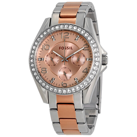 위핑,Fossil ES4145 Women Riley Multifunction Two Tone Stainless Steel
